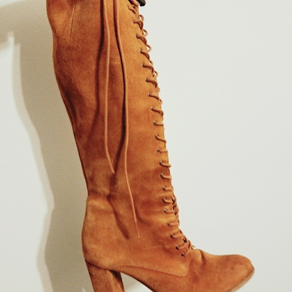 Suede Tie-Up Knee High Boots - Picture 1 of 2